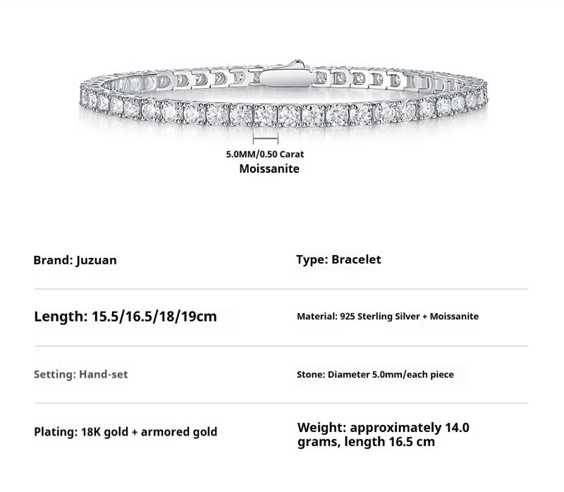 S925 Silver Moissanite Tennis Bracelet