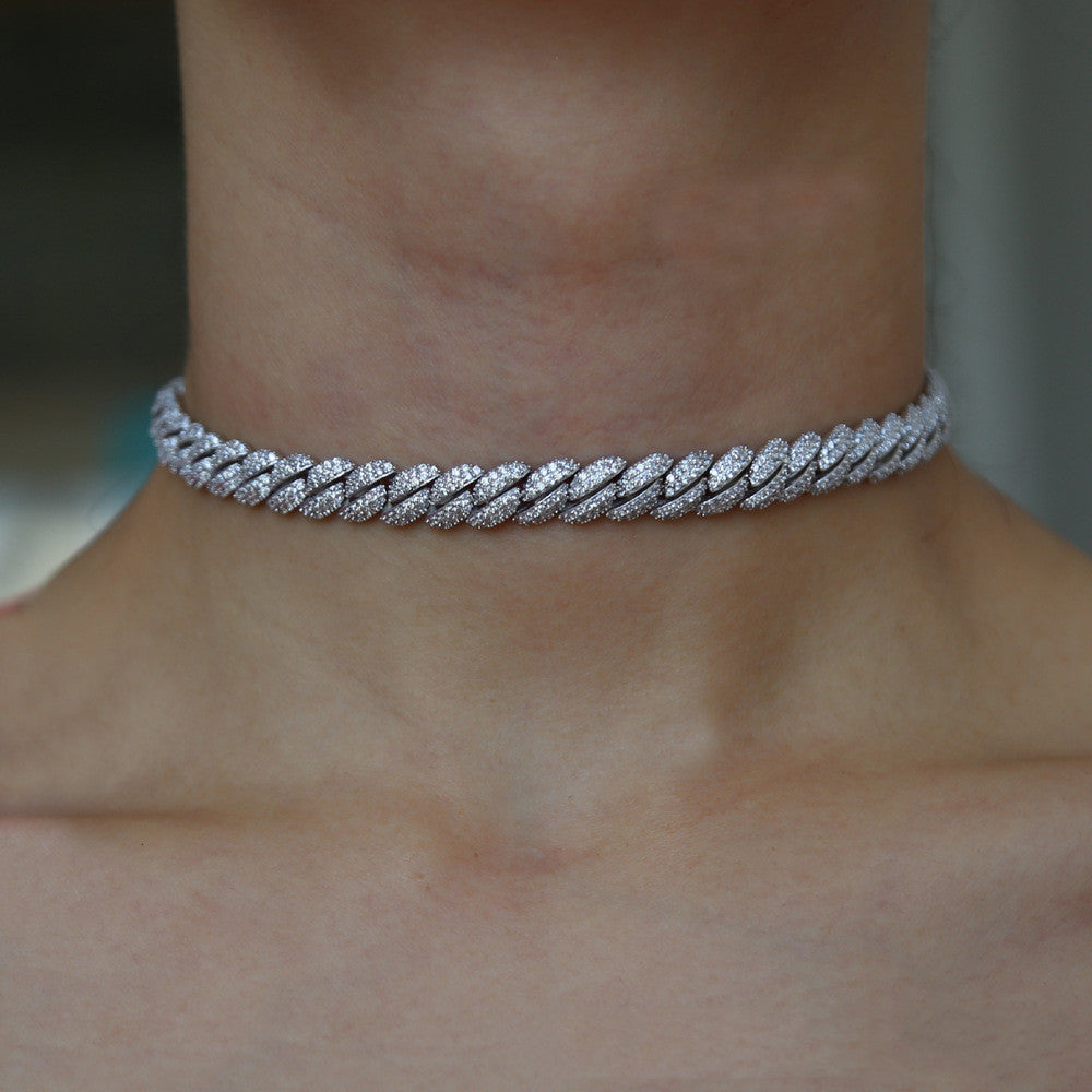 8mm Wide Cuban Chain Necklace Zircon Choker