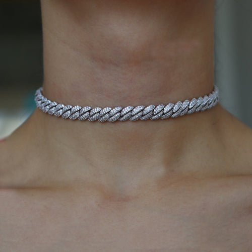 8mm Wide Cuban Chain Necklace Zircon Choker