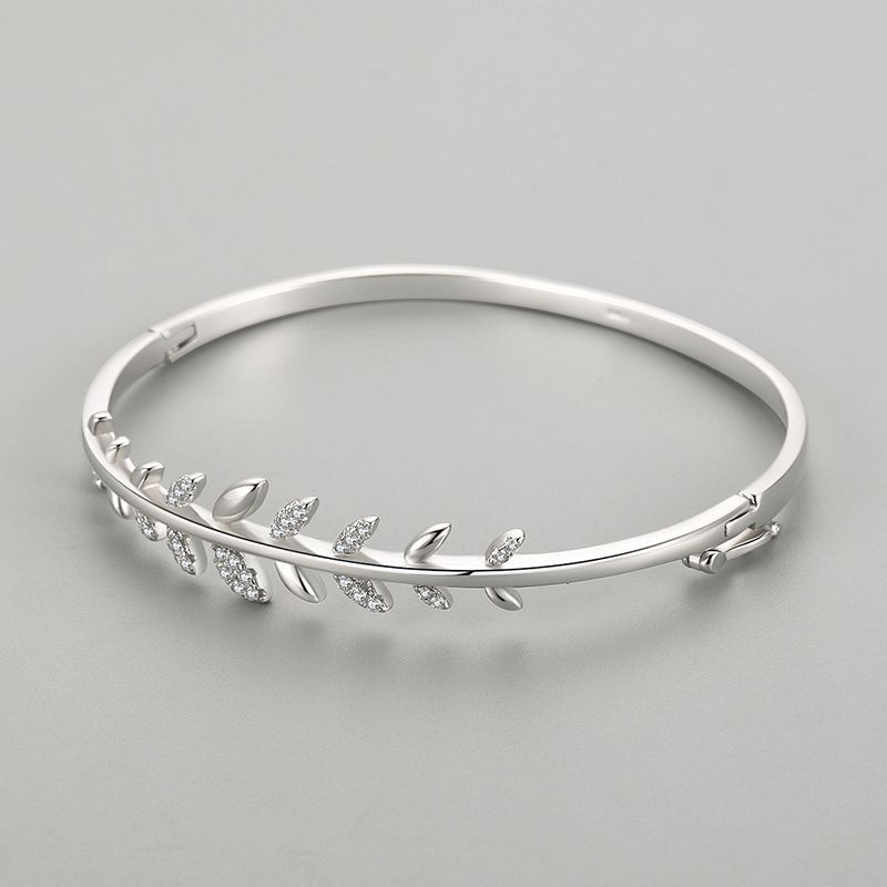 S925 Silver Leaf Oval Bracelet