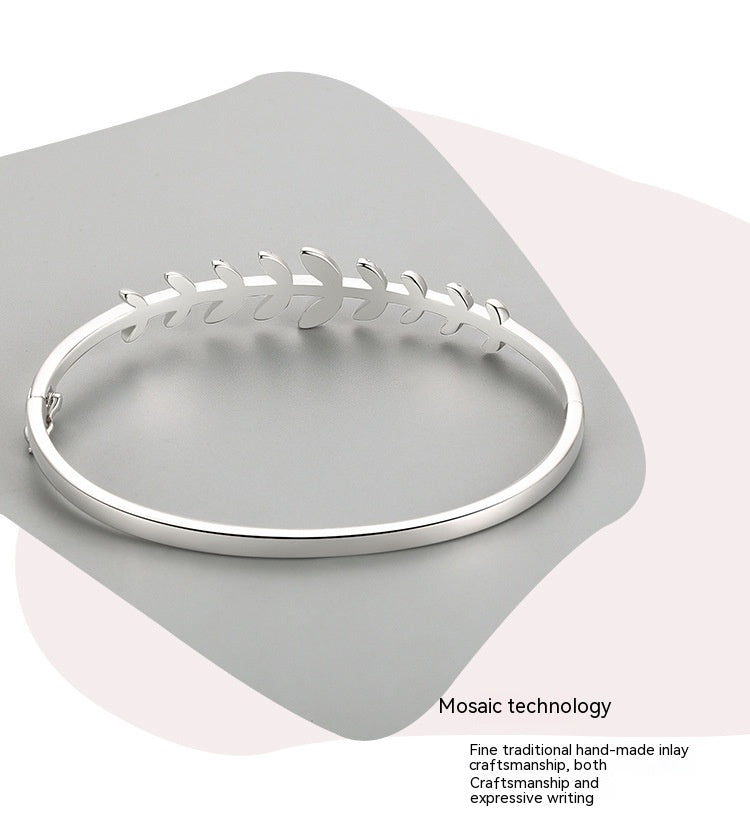 S925 Silver Leaf Oval Bracelet