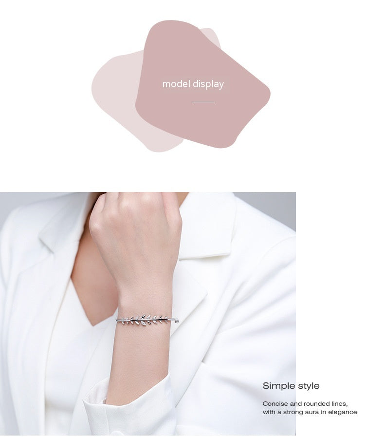 S925 Silver Leaf Oval Bracelet
