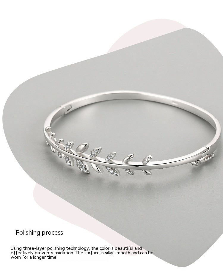 S925 Silver Leaf Oval Bracelet