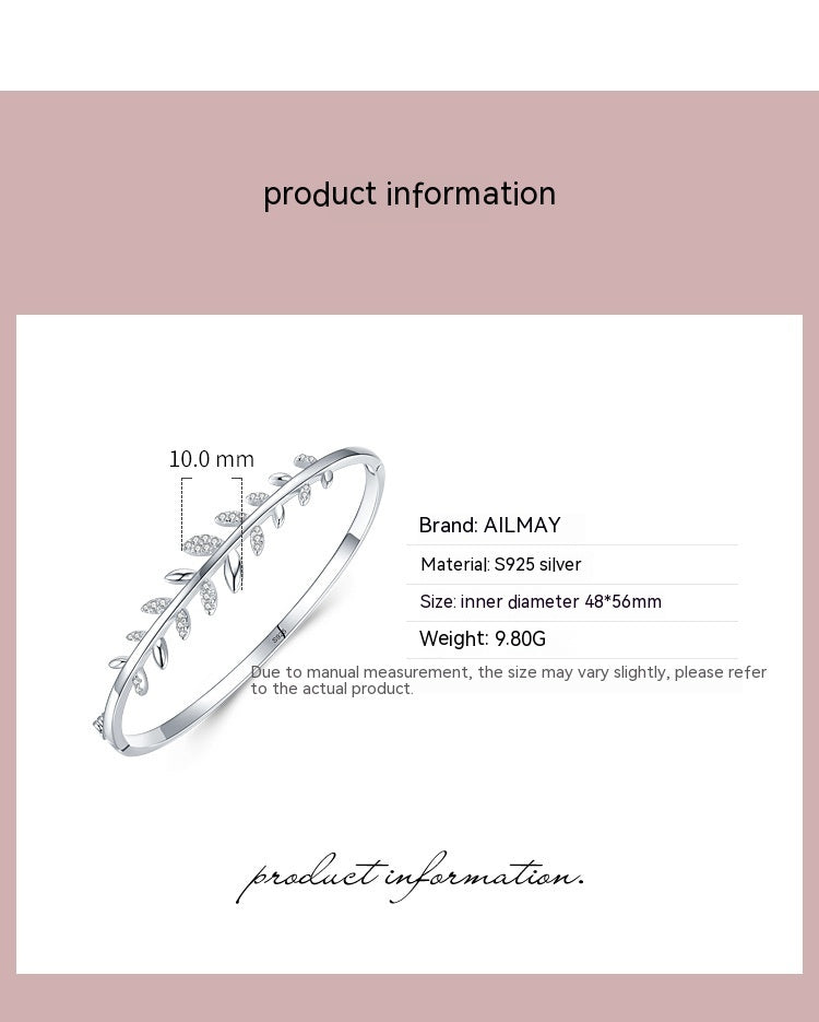 S925 Silver Leaf Oval Bracelet