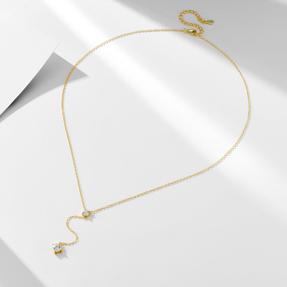 S925 Sterling Silver Y-Shaped Tassel Clavicle Necklace