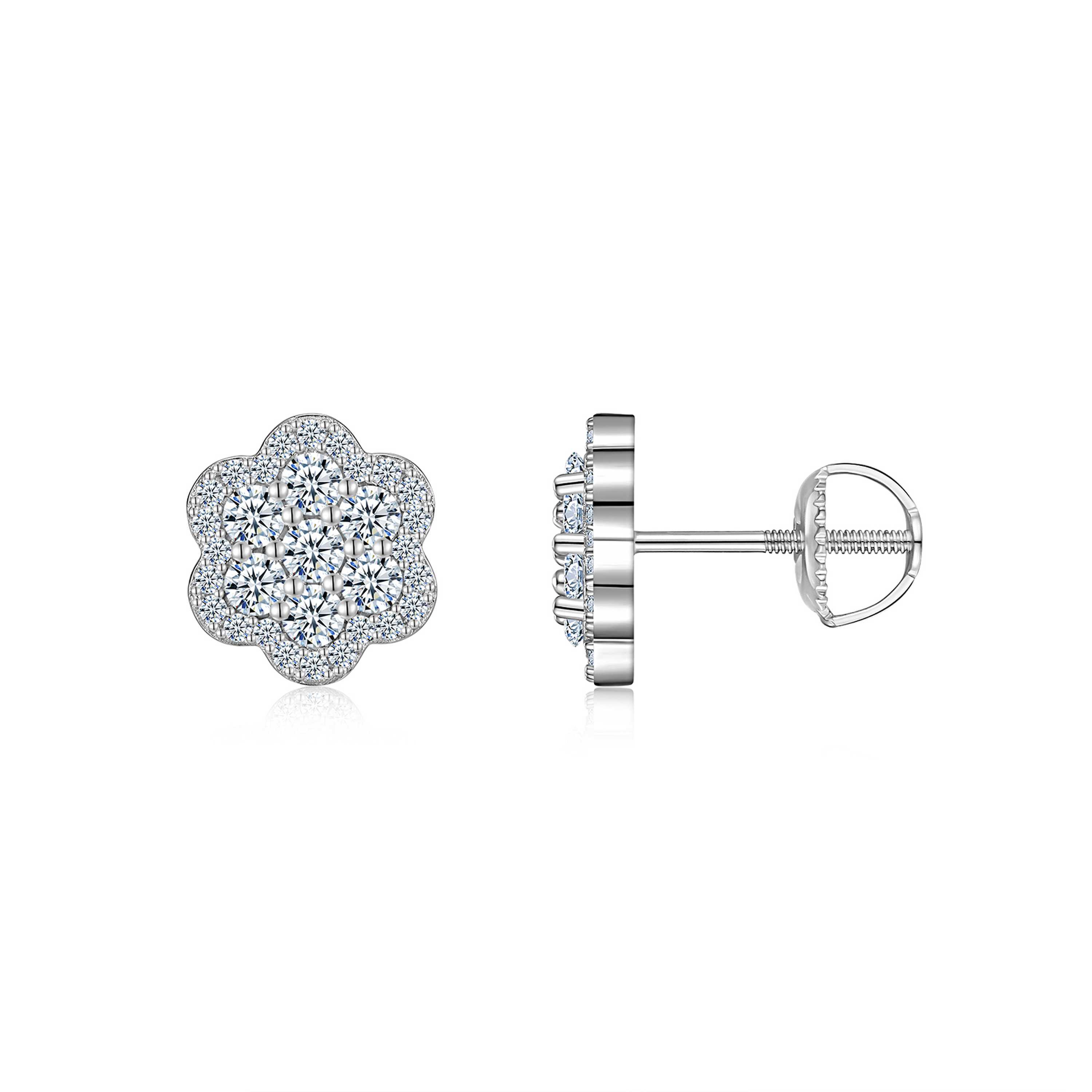 A Luxurious And Fashionable Flower Shaped Earring Set Featuring Top-quality Moissanite Stones, Made Of S925 Silver Electroplated With Platinum.