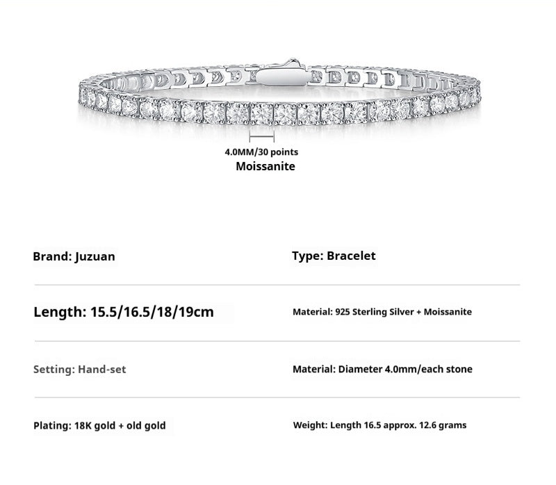 S925 Silver Moissanite Tennis Bracelet