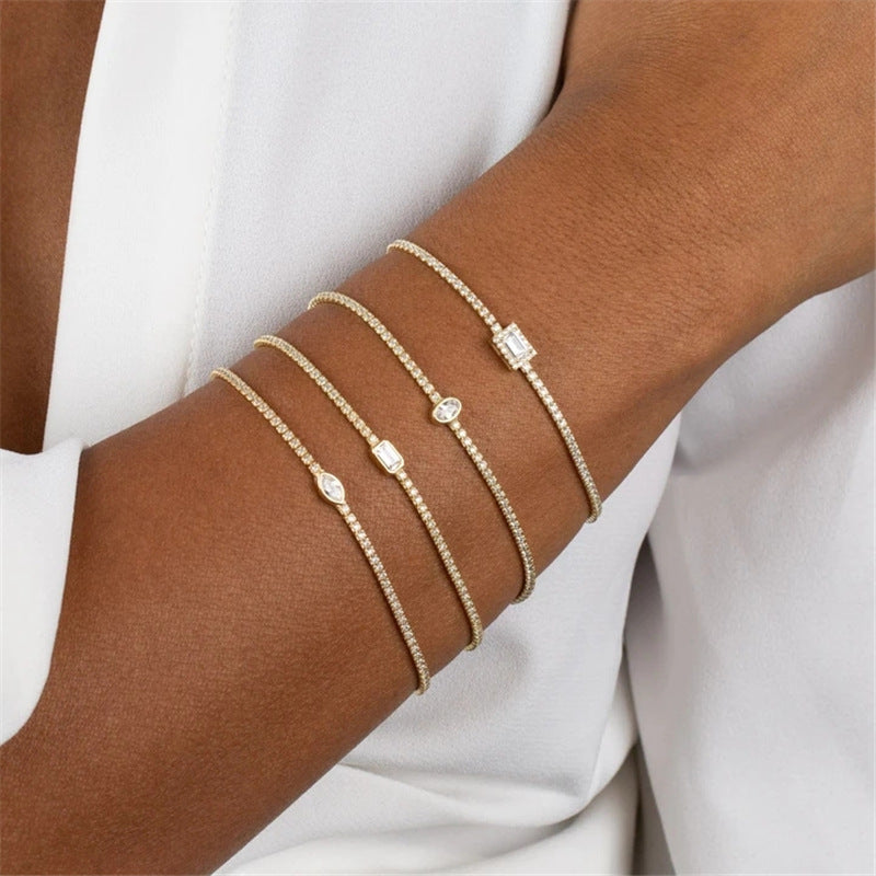 All-match Geometric Tennis Chain Colorful Zircon Bracelet