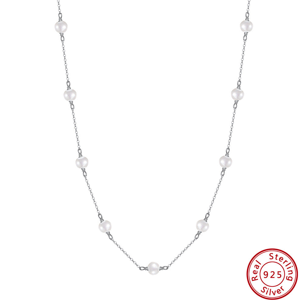 S925 Sterling Silver Natural Freshwater Pearl Necklace