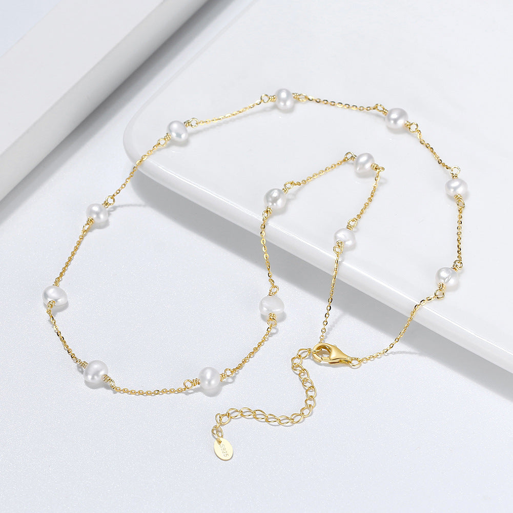 S925 Sterling Silver Natural Freshwater Pearl Necklace
