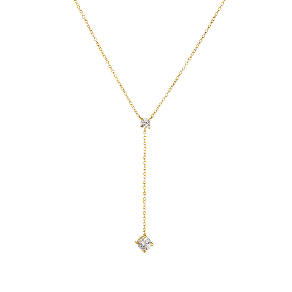 S925 Sterling Silver Y-Shaped Tassel Clavicle Necklace