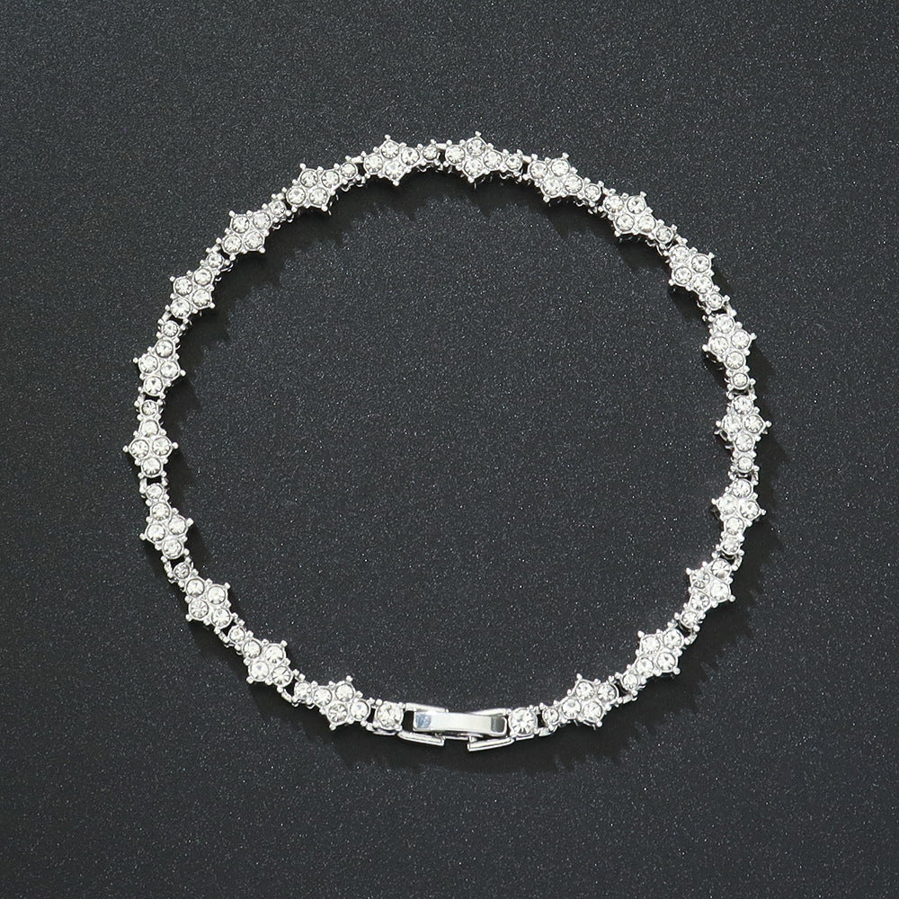 Flower-shaped Cross Tennis Chain Bracelet