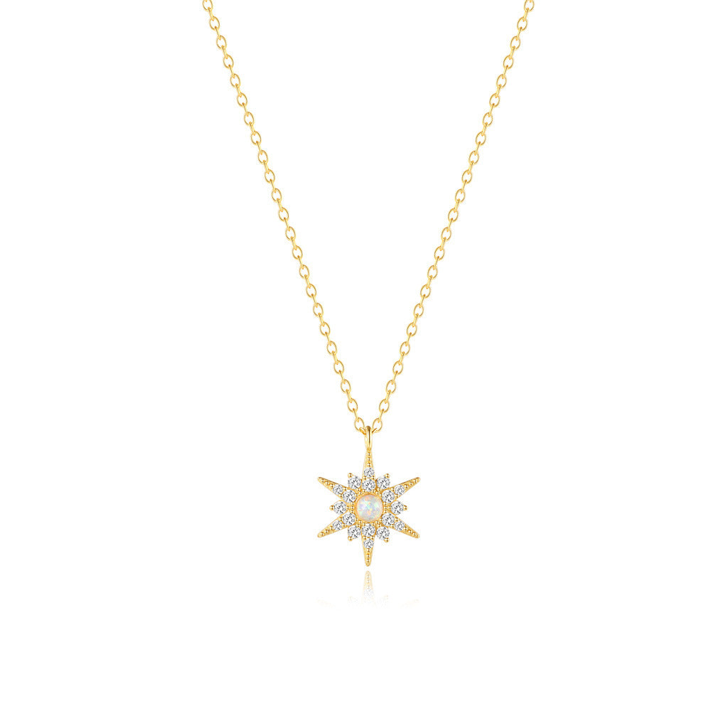 S925 Sterling Silver Diamond-Encrusted Opal Sunflower Clavicle Necklace