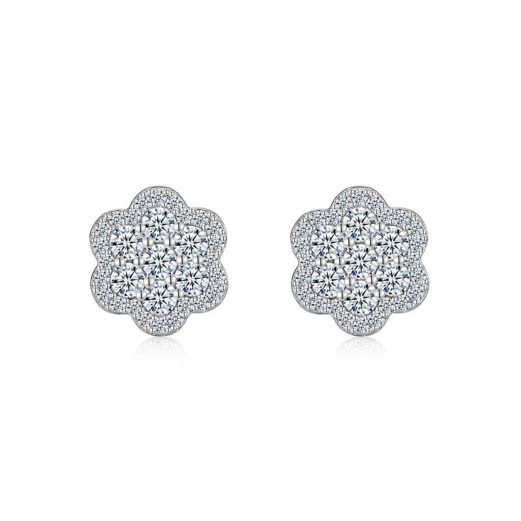 A Luxurious And Fashionable Flower Shaped Earring Set Featuring Top-quality Moissanite Stones, Made Of S925 Silver Electroplated With Platinum.