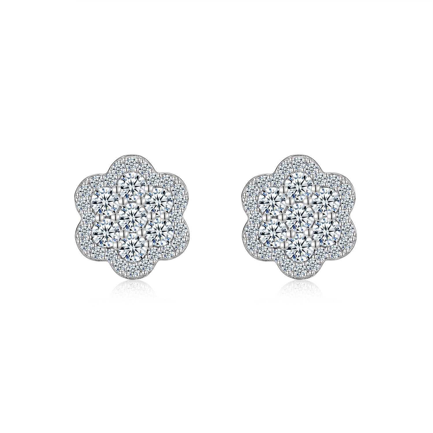 A Luxurious And Fashionable Flower Shaped Earring Set Featuring Top-quality Moissanite Stones, Made Of S925 Silver Electroplated With Platinum.