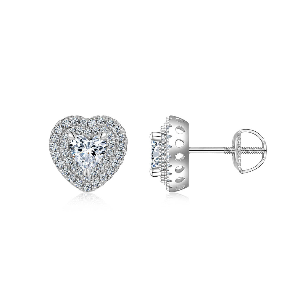 A Luxurious And Fashionable Heart Shaped Earring Set Featuring Top-quality Moissanite Stones, Made Of S925 Silver Electroplated With Platinum.