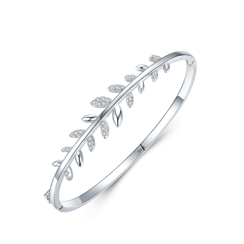 S925 Silver Leaf Oval Bracelet