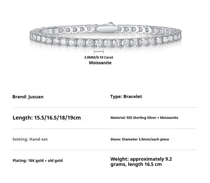 S925 Silver Moissanite Tennis Bracelet