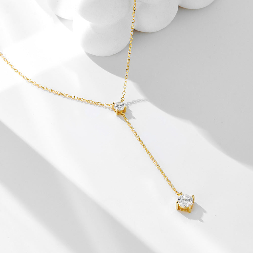 S925 Sterling Silver Y-Shaped Tassel Clavicle Necklace
